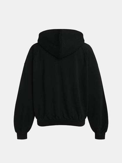 480 GSM RAGLAN BOXY CROPPED FIT ZIP-UP 'BLACK' ZIP-UP HOODIE