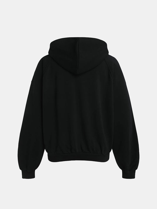 480 GSM RAGLAN BOXY CROPPED FIT ZIP-UP 'BLACK' ZIP-UP HOODIE