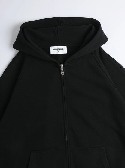 480 GSM RAGLAN BOXY CROPPED FIT ZIP-UP 'BLACK' ZIP-UP HOODIE