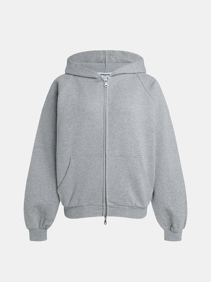 480 GSM RAGLAN BOXY CROPPED FIT 'FLOWER GRAY' ZIP-UP HOODIE