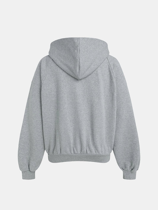 480 GSM RAGLAN BOXY CROPPED FIT 'FLOWER GRAY' ZIP-UP HOODIE