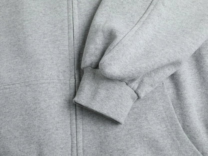 480 GSM RAGLAN BOXY CROPPED FIT 'FLOWER GRAY' ZIP-UP HOODIE