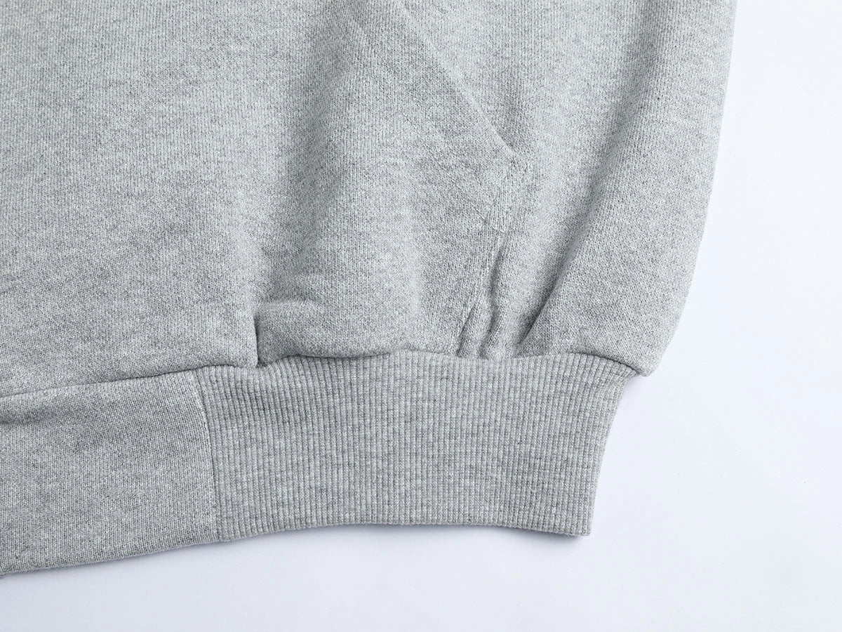 480 GSM RAGLAN BOXY CROPPED FIT 'FLOWER GRAY' ZIP-UP HOODIE