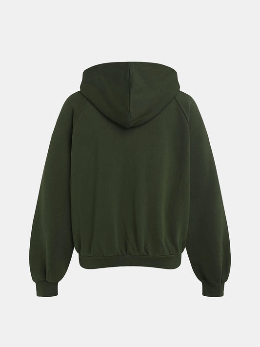 480 GSM RAGLAN BOXY CROPPED FIT 'OLIVE' ZIP-UP HOODIE