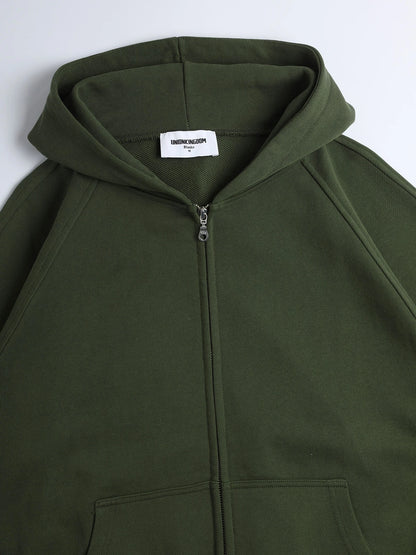 480 GSM RAGLAN BOXY CROPPED FIT 'OLIVE' ZIP-UP HOODIE