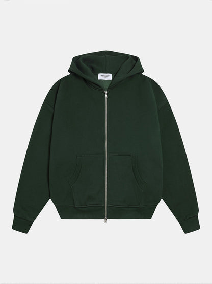 520 GSM BOXY CROPPED FIT ' DARK GREEN' ZIP-UP HOODIE