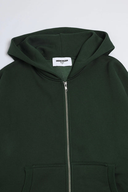 520 GSM BOXY CROPPED FIT ' DARK GREEN' ZIP-UP HOODIE