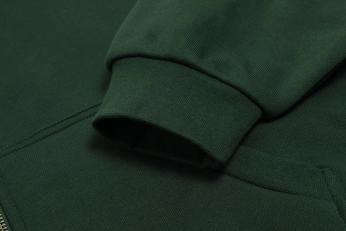 520 GSM BOXY CROPPED FIT ' DARK GREEN' ZIP-UP HOODIE