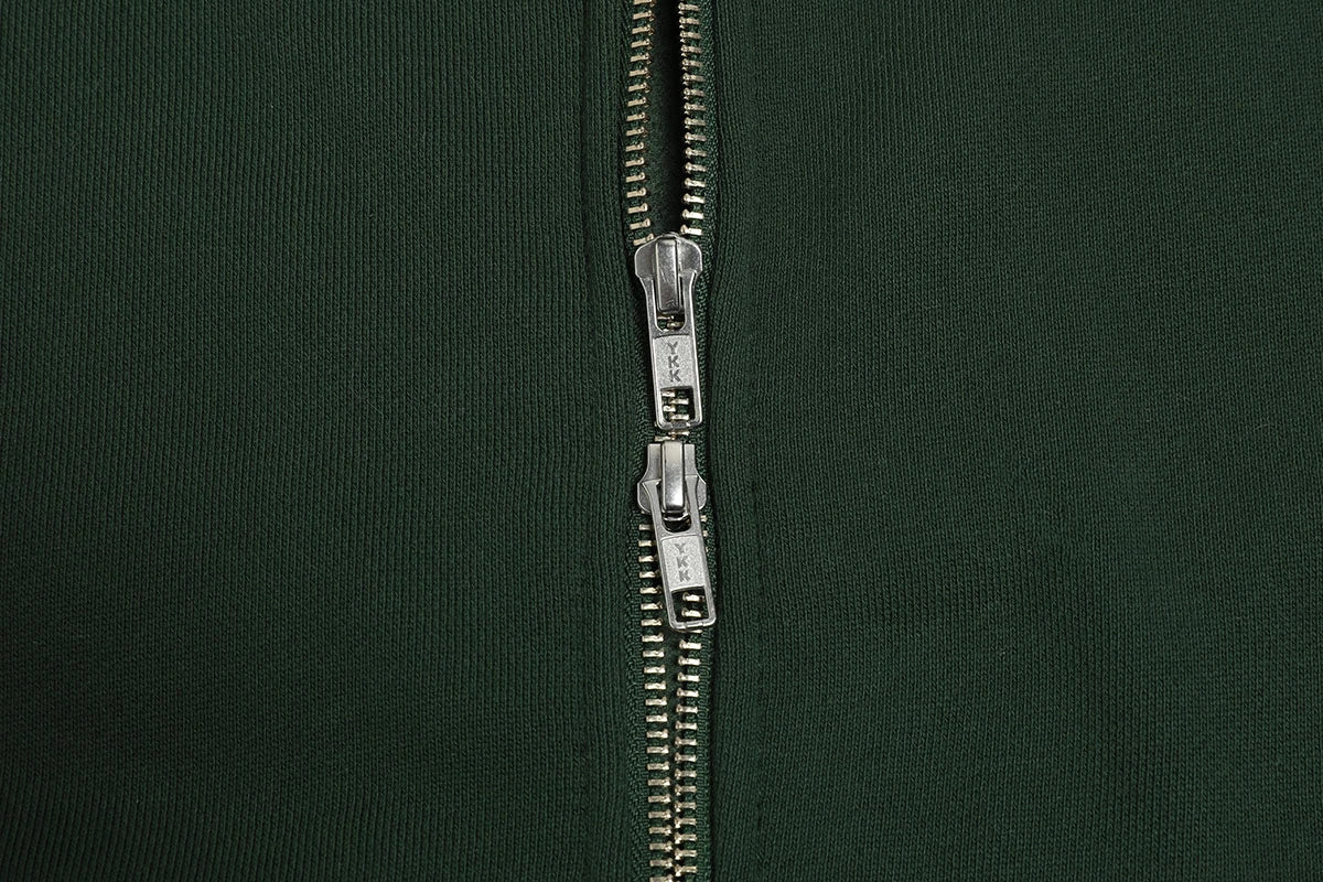 520 GSM BOXY CROPPED FIT ' DARK GREEN' ZIP-UP HOODIE