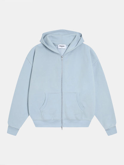 520 GSM BOXY CROPPED FIT 'LIGHT BULE' ZIP-UP HOODIE