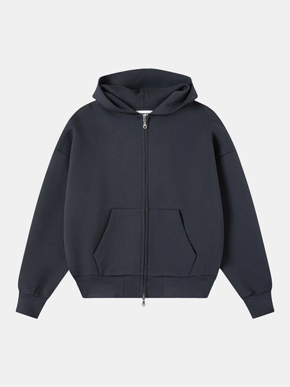 630 GSM BOXY CROPPED FIT 'STONE COAL' ZIP-UP HOODIE