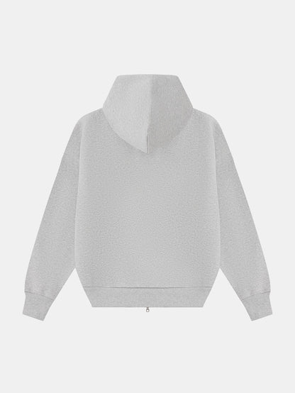 630 GSM BOXY CROPPED FIT 'FLOWER GRAY' ZIP-UP HOODIE
