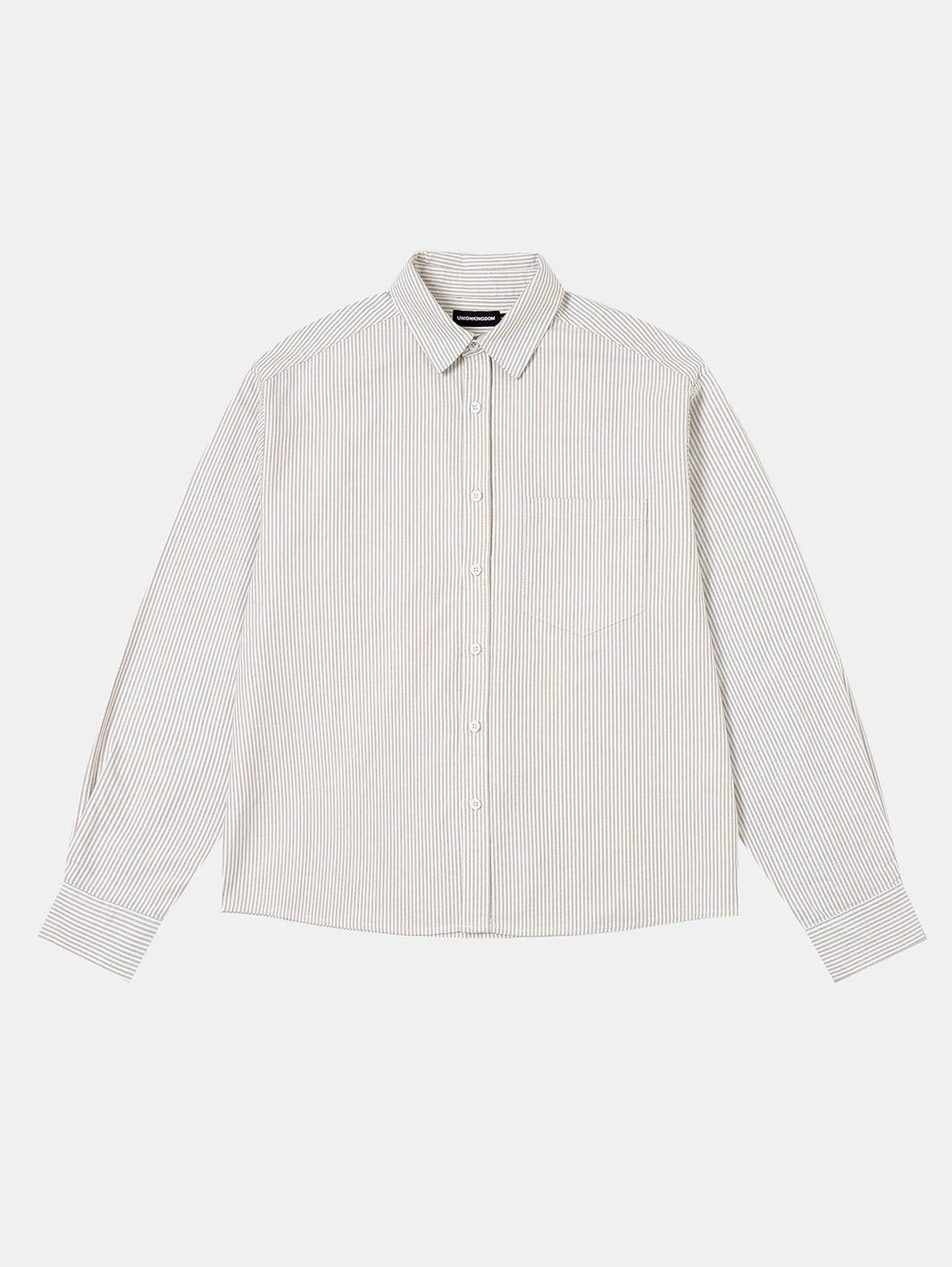 BOXY CROPPED 'BEIGE' STRIPED LONG-SLEEVE SHIRT