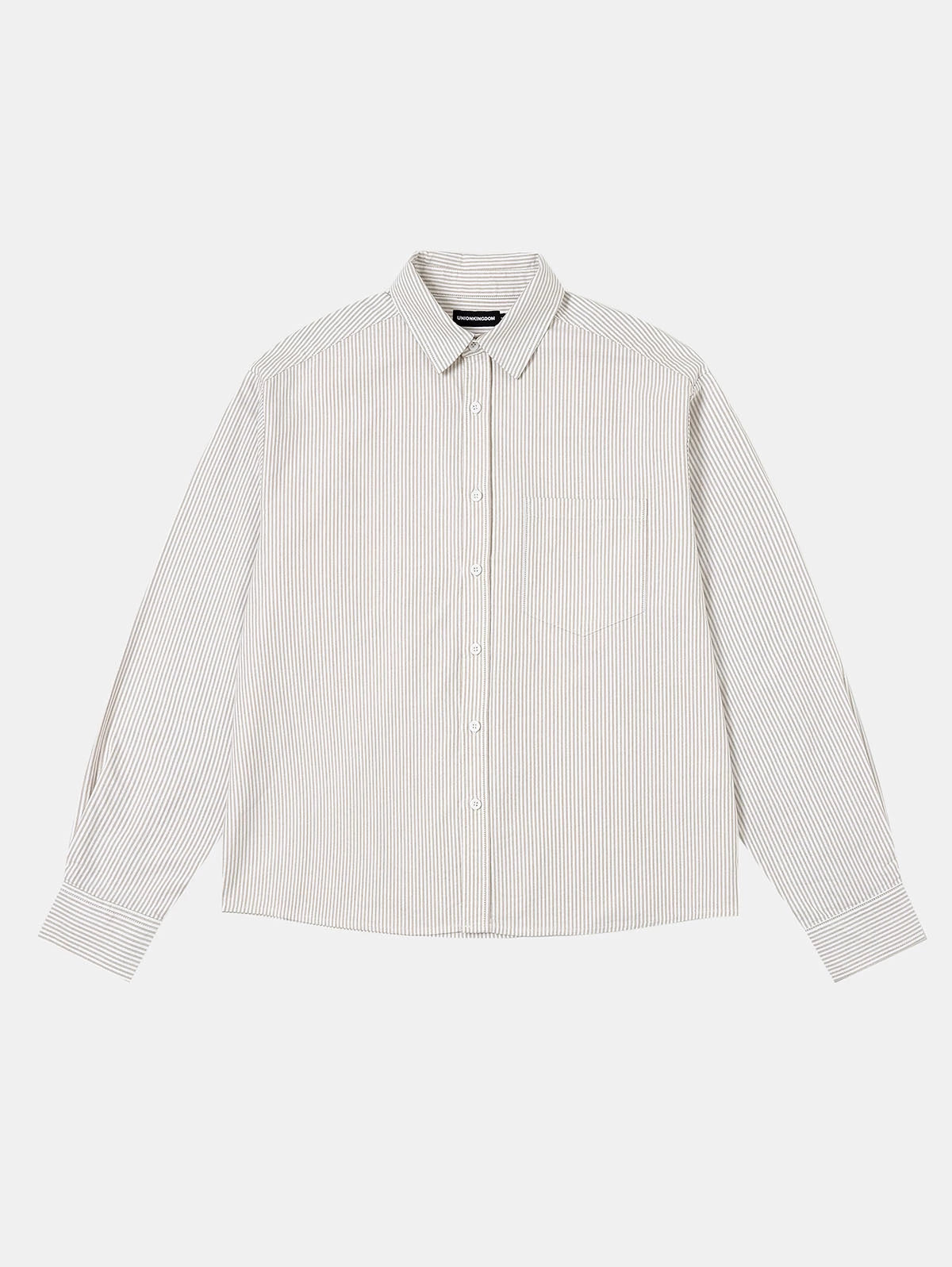 BOXY CROPPED 'BEIGE' STRIPED LONG-SLEEVE SHIRT