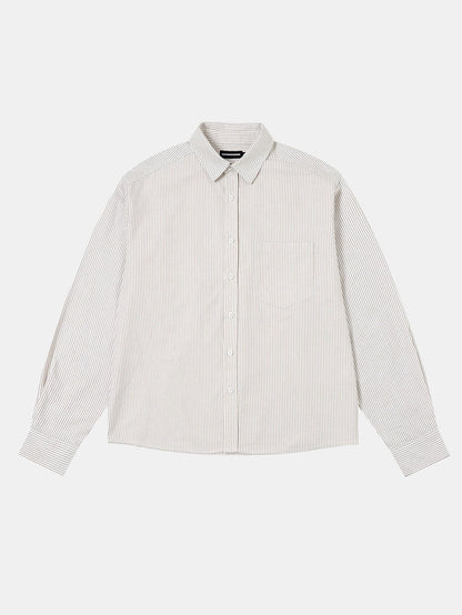 BOXY CROPPED 'BEIGE' STRIPED LONG-SLEEVE SHIRT