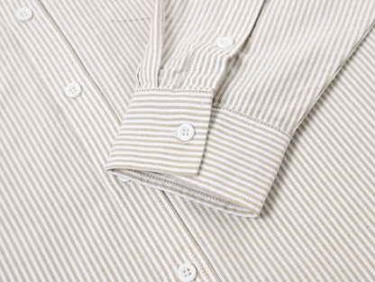 BOXY CROPPED 'BEIGE' STRIPED LONG-SLEEVE SHIRT