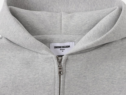 630 GSM BOXY CROPPED FIT 'FLOWER GRAY' ZIP-UP HOODIE