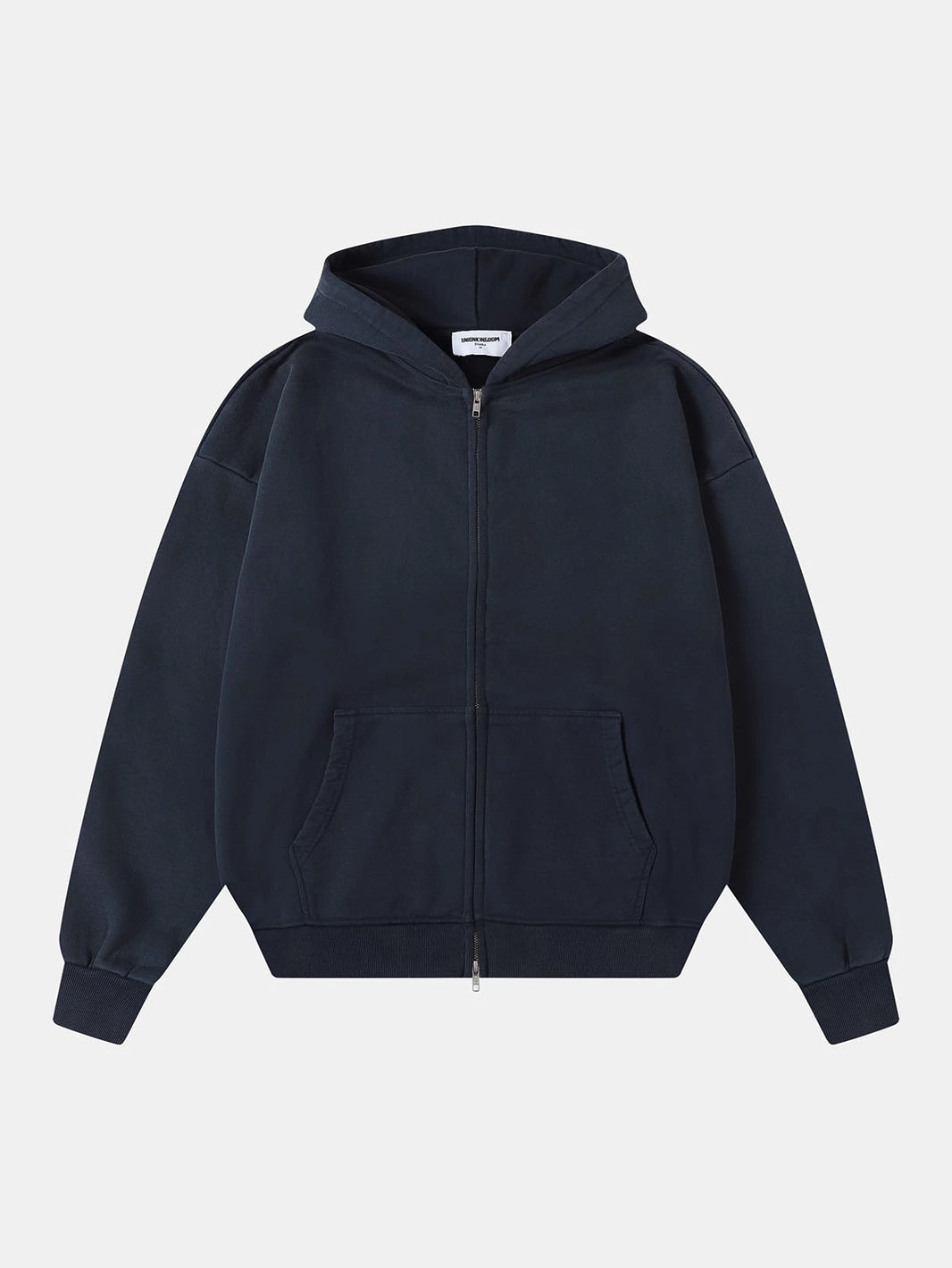 550 GSM CROPPED FIT 'WASHED NAVY BLUE' ZIP-UP HOODIE