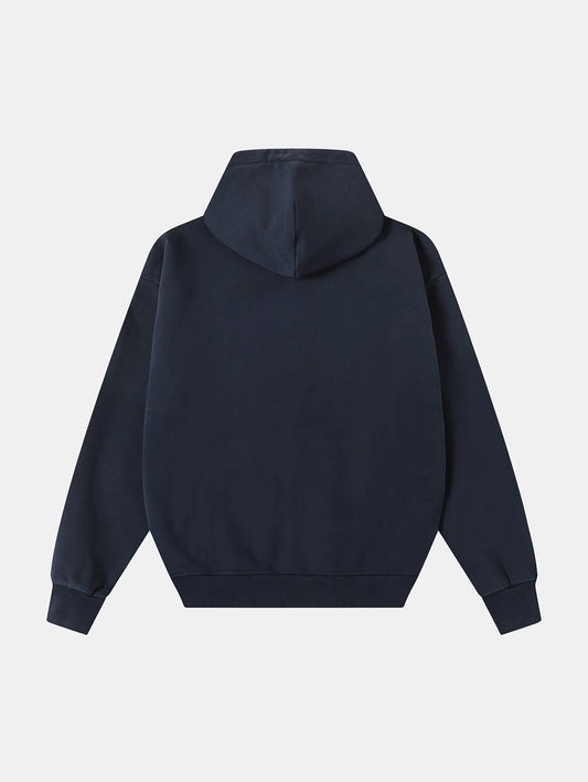 550 GSM CROPPED FIT 'WASHED NAVY BLUE' ZIP-UP HOODIE