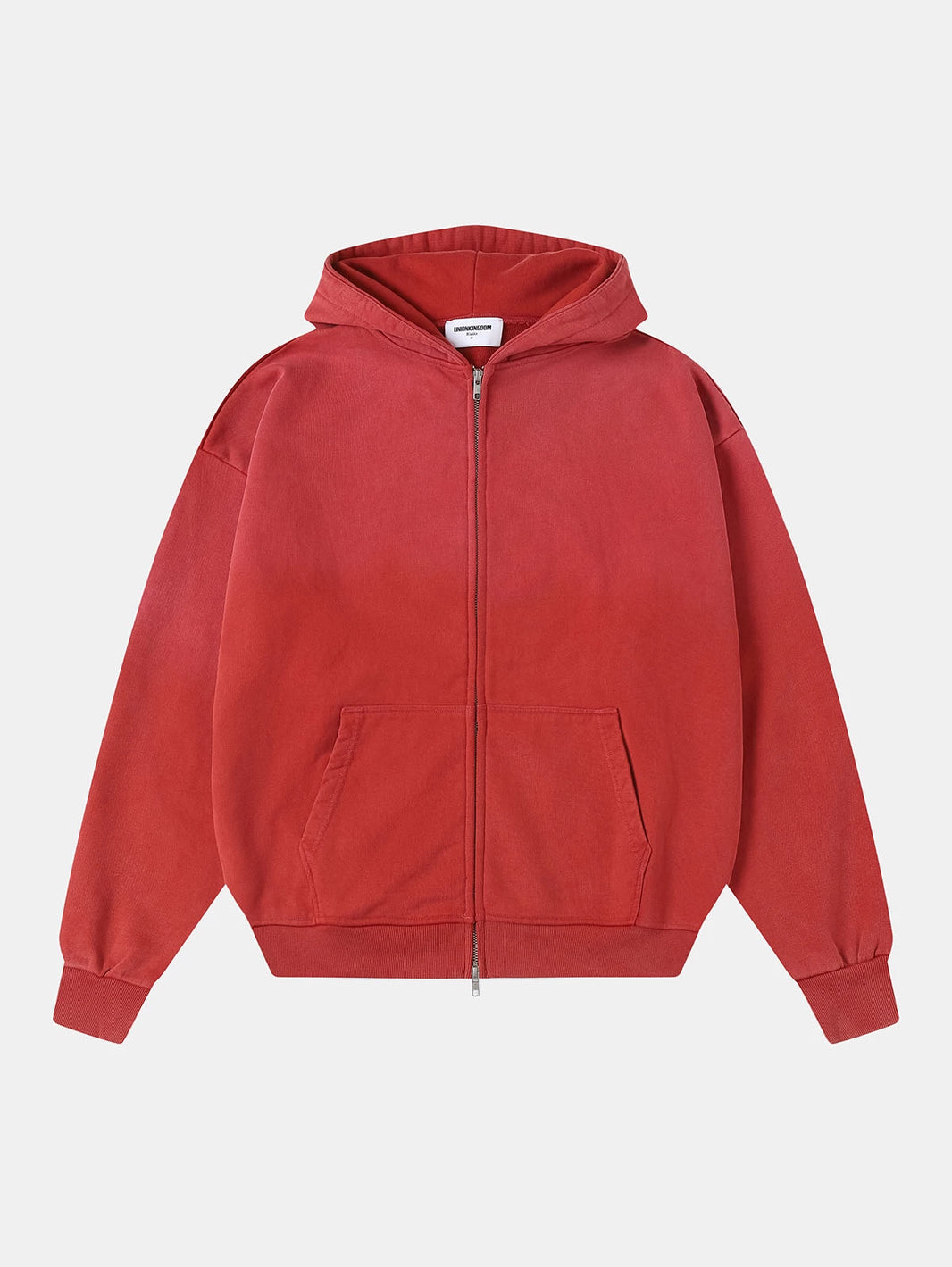 550 GSM CROPPED FIT 'WASHED RED' ZIP-UP HOODIE