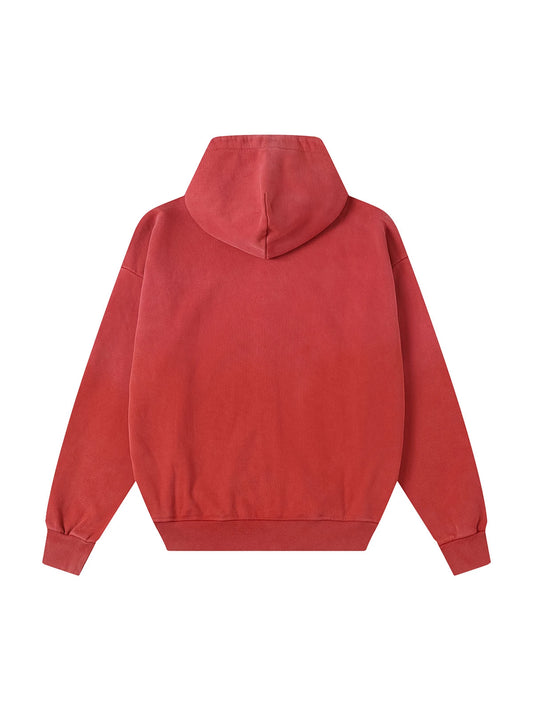 550 GSM CROPPED FIT 'WASHED RED' ZIP-UP HOODIE