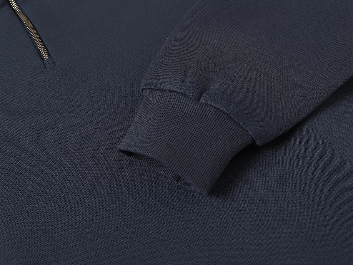 630 GSM BOXY CROPPED FIT QUARTER-ZIP 'STONE COAL’ SWEATER