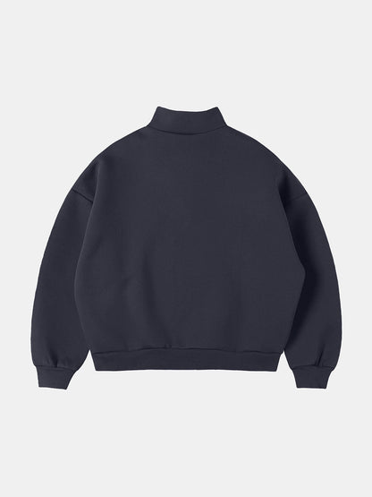 630 GSM BOXY CROPPED FIT QUARTER-ZIP 'STONE COAL’ SWEATER