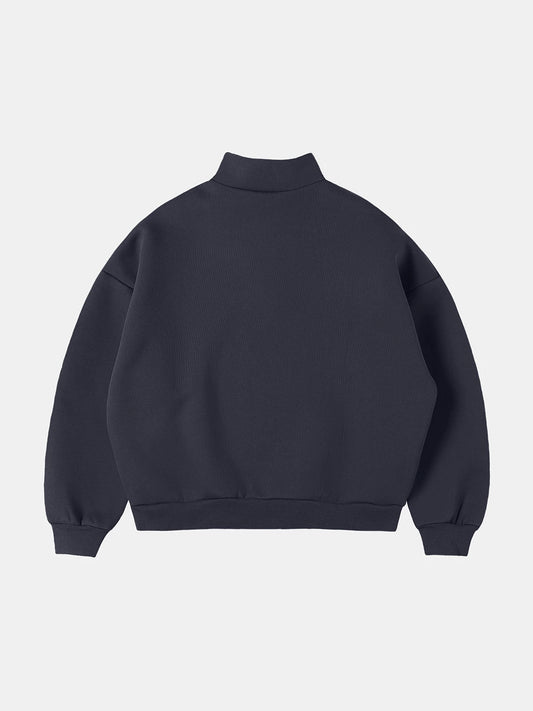 630 GSM BOXY CROP FIT QUARTER-ZIP 'STONE COAL’ SWEATER