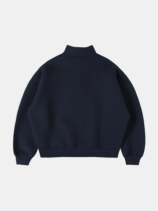 630 GSM BOXY CROP FIT QUARTER-ZIP 'NAVY BLUE’ SWEATER