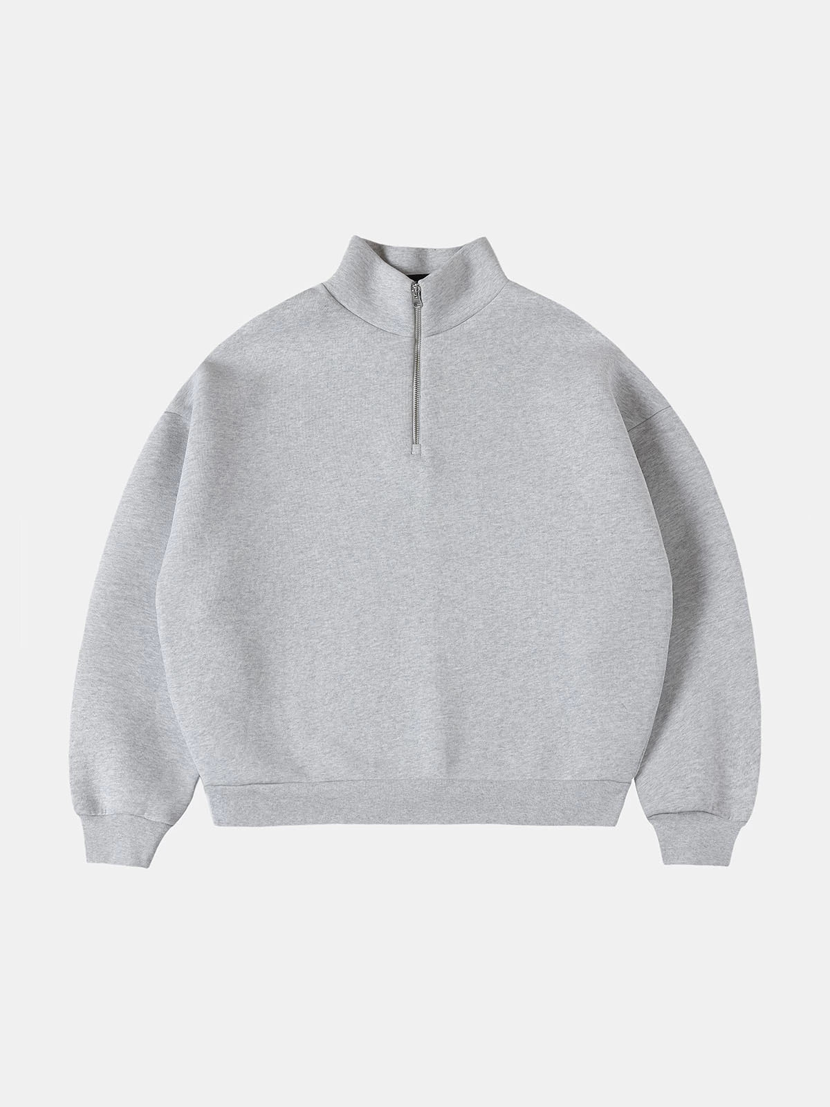 630 GSM BOXY CROPPED FIT QUARTER-ZIP 'FLOWER GRAY’ SWEATER