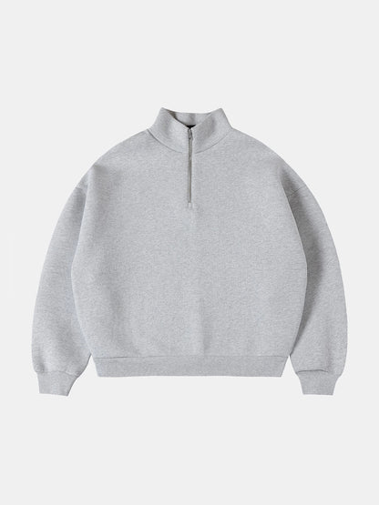 630 GSM BOXY CROPPED FIT QUARTER-ZIP 'FLOWER GRAY’ SWEATER