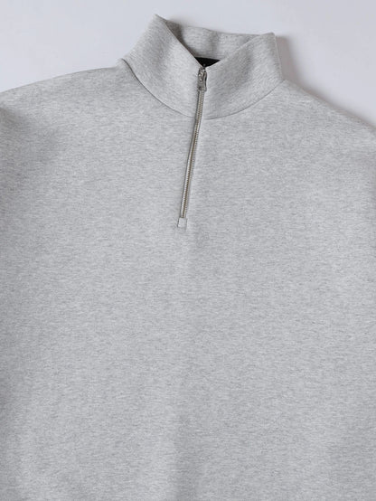 630 GSM BOXY CROPPED FIT QUARTER-ZIP 'FLOWER GRAY’ SWEATER