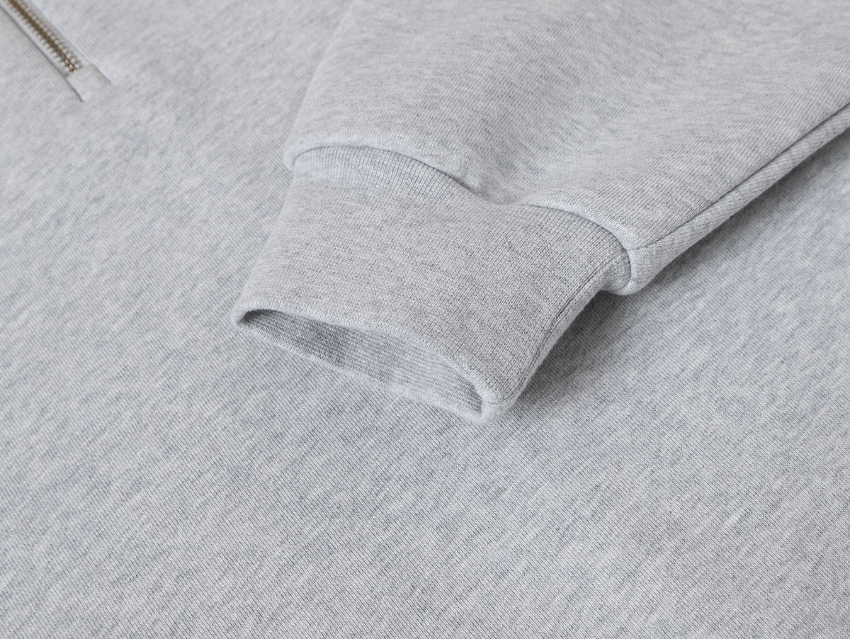 630 GSM BOXY CROPPED FIT QUARTER-ZIP 'FLOWER GRAY’ SWEATER