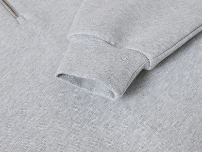 630 GSM BOXY CROPPED FIT QUARTER-ZIP 'FLOWER GRAY’ SWEATER
