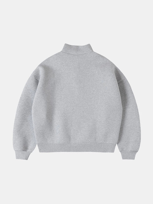 630 GSM BOXY CROP FIT QUARTER-ZIP 'FLOWER GRAY’ SWEATER