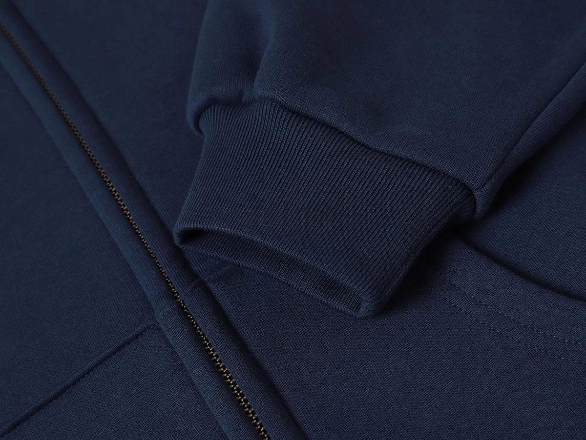 480 GSM  FLEECE CROPPED FIT 'NAVY BLUE' ZIP-UP HOODIE