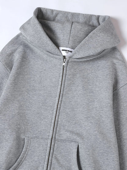 480 GSM  FLEECE CROPPED FIT 'FLOWER GRAY' ZIP-UP HOODIE
