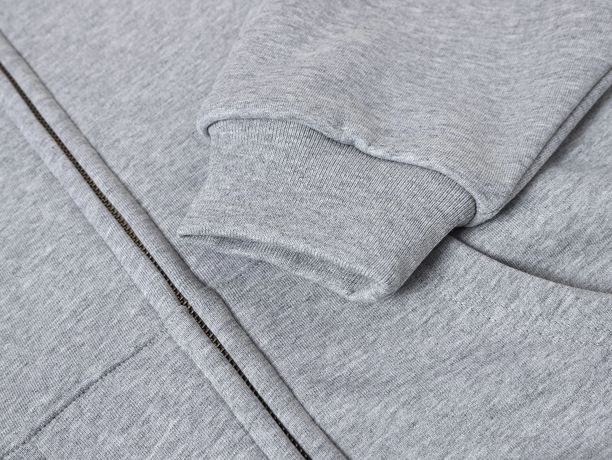 480 GSM  FLEECE CROPPED FIT 'FLOWER GRAY' ZIP-UP HOODIE