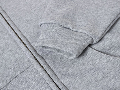 480 GSM  FLEECE CROPPED FIT 'FLOWER GRAY' ZIP-UP HOODIE