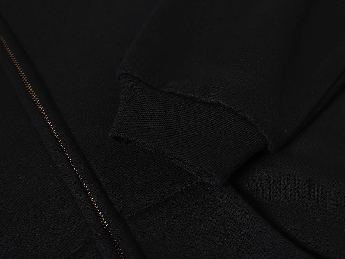 480 GSM  FLEECE CROPPED FIT 'BLACK' ZIP-UP HOODIE