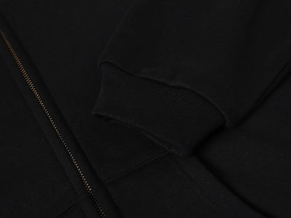 480 GSM  FLEECE CROPPED FIT 'BLACK' ZIP-UP HOODIE