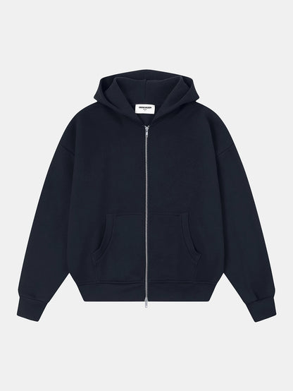 520 GSM BOXY CROPPED FIT ’NAVY BLUE' ZIP-UP HOODIE