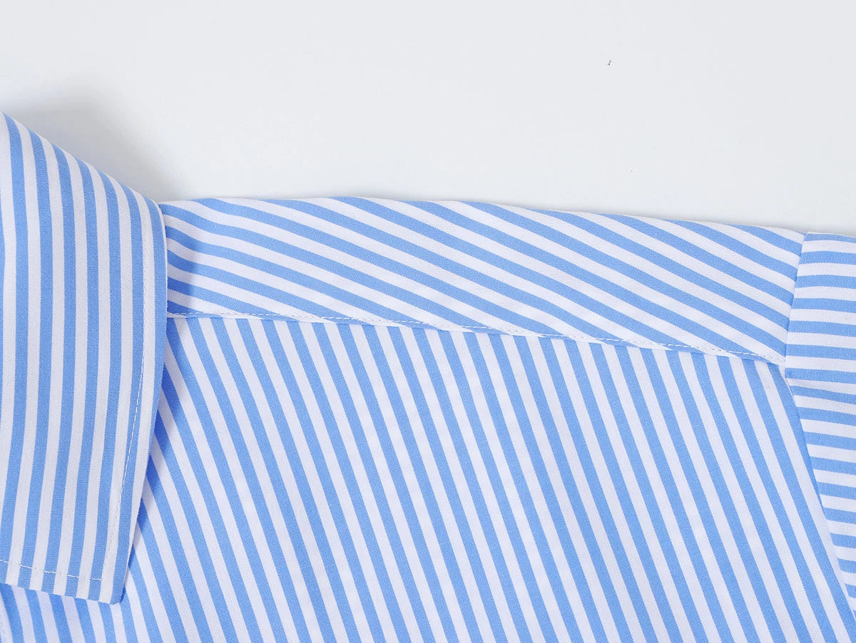 BOXY CROPPED 'BLUE' STRIPED SHIRT