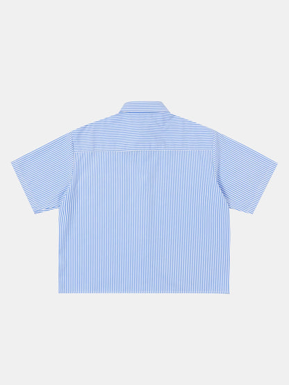 BOXY CROPPED 'BLUE' STRIPED SHIRT