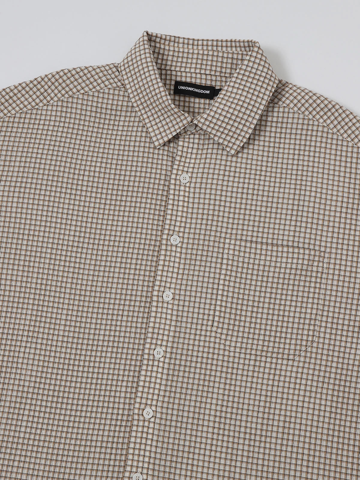 BOXY CROPPED FIT 'BEIGE' PLAID SHIRT
