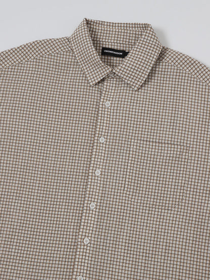 BOXY CROPPED FIT 'BEIGE' PLAID SHIRT