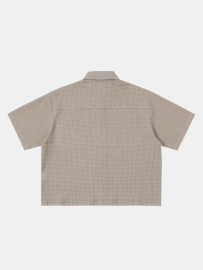 BOXY CROPPED FIT 'BEIGE' PLAID SHIRT