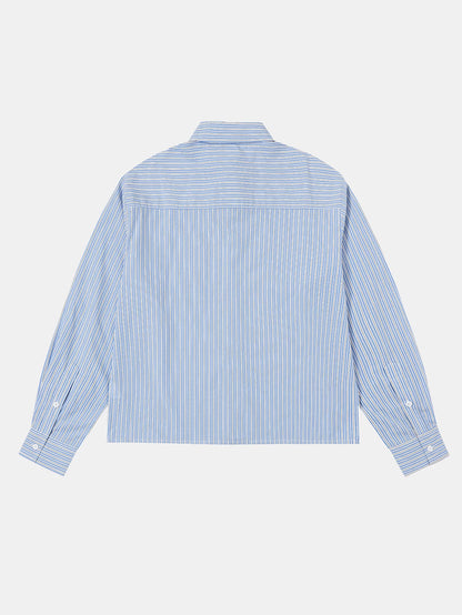 BOXY CROPPED 'BLUE' STRIPED LONG-SLEEVE SHIRT