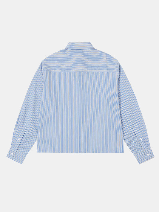BOXY CROPPED 'BLUE' STRIPED LONG-SLEEVE SHIRT