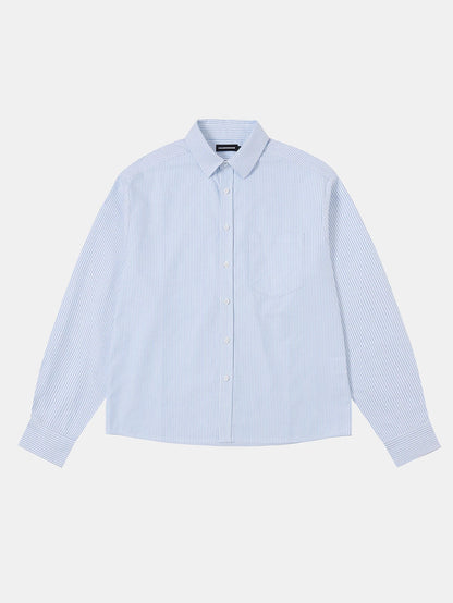 BOXY CROPPED 'PURE BLUE' STRIPED LONG-SLEEVE SHIRT